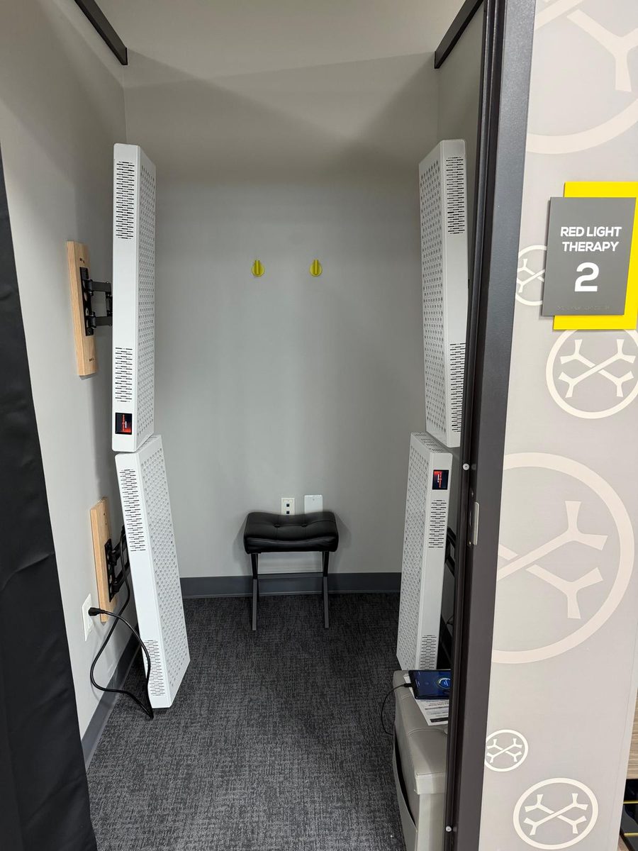 The red light therapy room at OsteoStrong Tysons